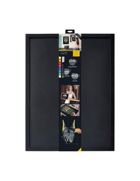 Ardoise murale cadre en bois noir avec feutre craie et fixations Securit 60x80cm