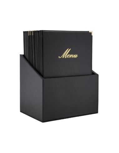 Boîte avec 20 protège-menus simili cuir A4x4 Securit Classic noirs