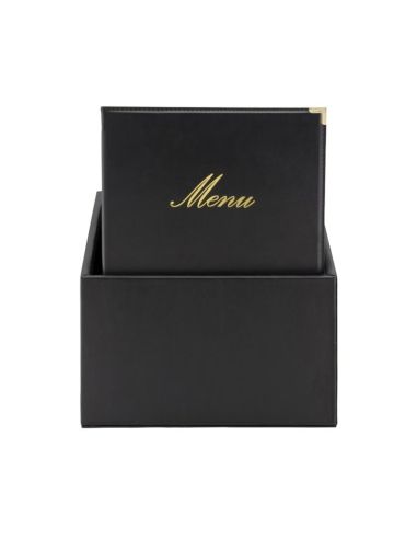 Boîte avec 20 protège-menus simili cuir A4x4 Securit Classic noirs
