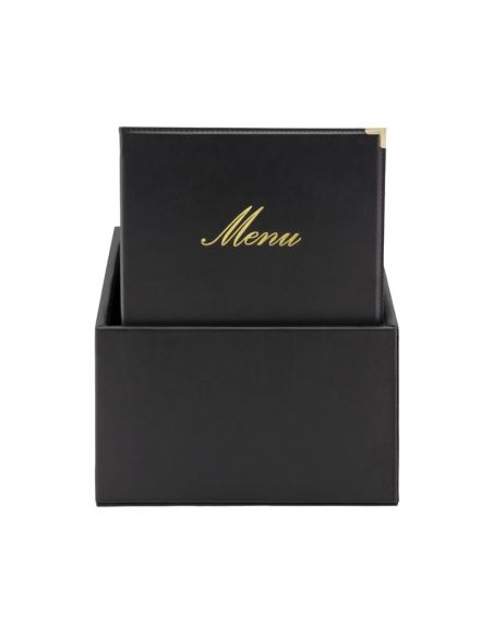 Boîte avec 20 protège-menus simili cuir A4x4 Securit Classic noirs