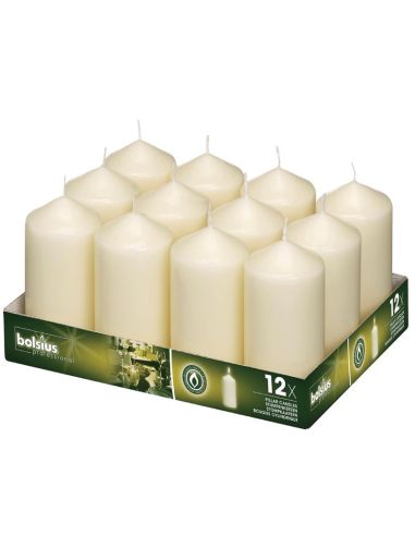 Bougies hautes cylindriques ivoire Bolsius 120mm (lot de 12)