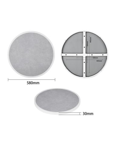 Plateau de table extérieur rond en verre trempé Bolero effet pierre gris clair bord blanc 580 mm