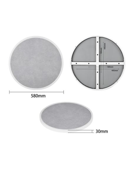 Plateau de table extérieur rond en verre trempé Bolero effet pierre gris clair bord blanc 580 mm