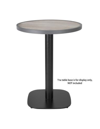 Plateau de table extérieur rond en verre trempé Bolero effet grain de bois bord gris 580mm