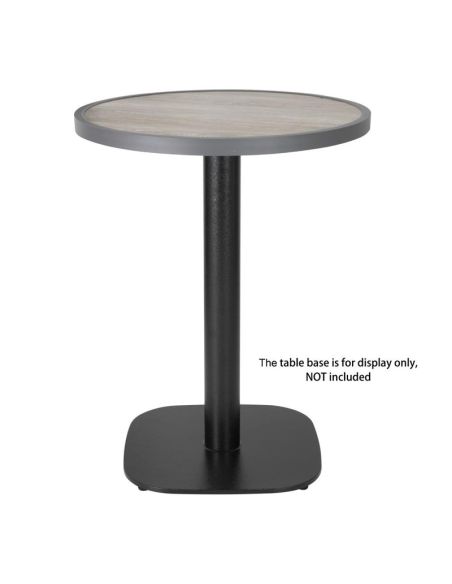 Plateau de table extérieur rond en verre trempé Bolero effet grain de bois bord gris 580mm