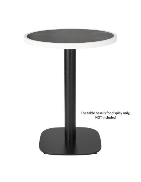 Plateau de table extérieur rond en verre trempé Bolero effet granit foncé bord blanc 580mm