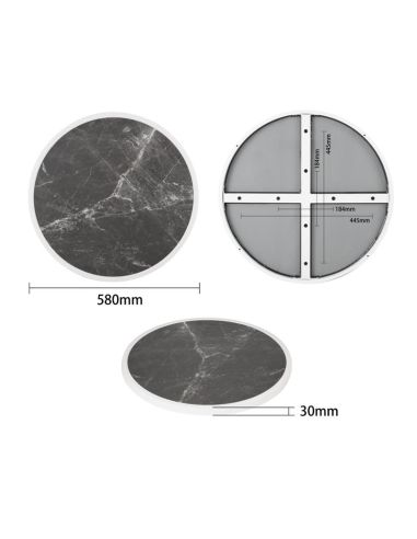 Plateau de table extérieur rond en verre trempé Bolero effet granit foncé bord blanc 580mm