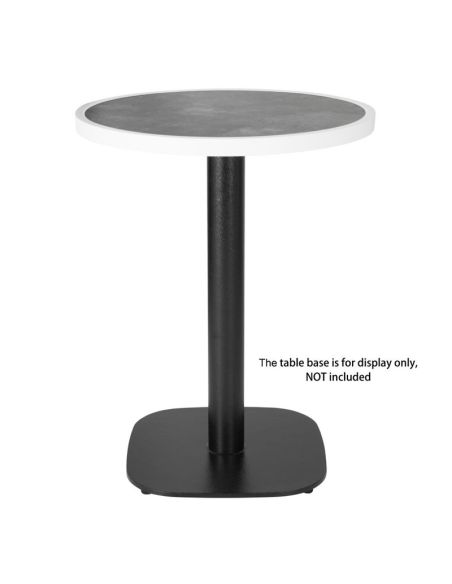 Plateau de table extérieur rond en verre trempé Bolero effet pierre foncée bord blanc 580mm