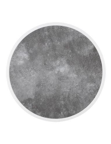 Plateau de table extérieur rond en verre trempé Bolero effet pierre foncée bord blanc 580mm