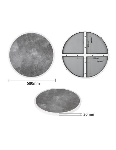 Plateau de table extérieur rond en verre trempé Bolero effet pierre foncée bord blanc 580mm