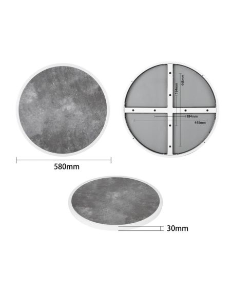 Plateau de table extérieur rond en verre trempé Bolero effet pierre foncée bord blanc 580mm