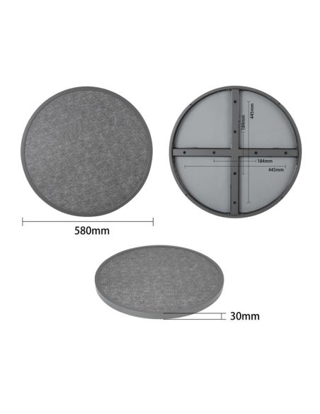 Plateau de table extérieur rond en verre trempé Bolero noir brossé bord gris 580mm