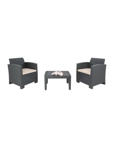 Ensemble fauteuils et table en rotin PP Bolero gris