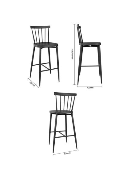 Tabourets hauts en aluminium Bolero Windsor noirs (lot de 2)