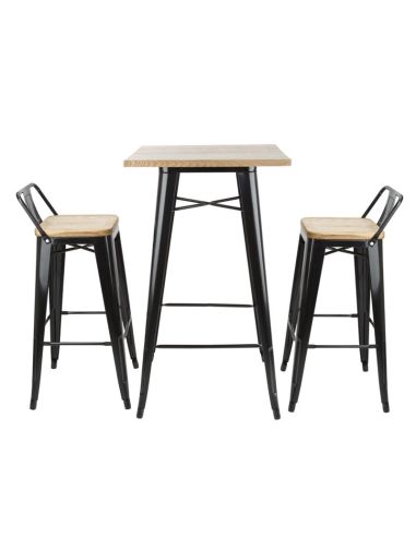 Mange-debout noir avec plateau en bois Bolero Bistro