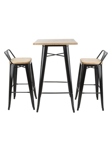 Mange-debout noir avec plateau en bois Bolero Bistro