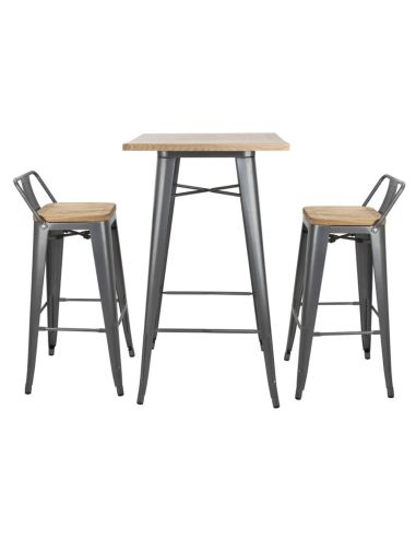 Mange-debout gris avec plateau en bois Bolero Bistro