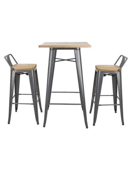 Mange-debout gris avec plateau en bois Bolero Bistro