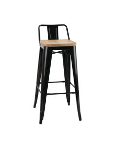 Tabourets bistro hauts avec dossier et assise en bois Bolero noirs (lot de 4)