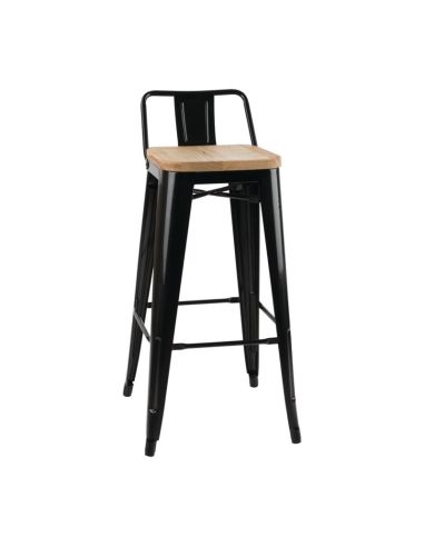 Tabourets bistro hauts avec dossier et assise en bois Bolero noirs (lot de 4)