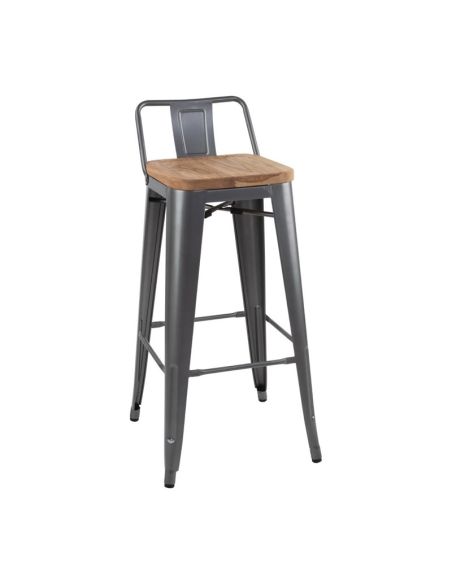 Tabourets bistro hauts avec dossier et assise en bois Bolero gris métallisé (lot de 4)