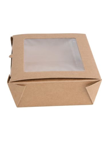 Boîtes salade avec fenêtre PET Fiesta Recyclable 1600ml (lot de 100)