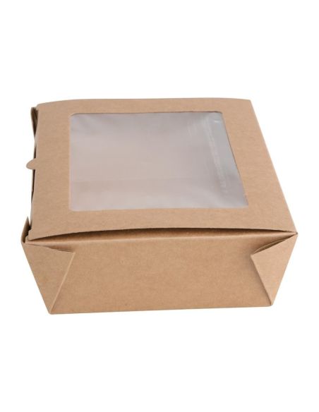 Boîtes salade avec fenêtre PET Fiesta Recyclable 1600ml (lot de 100)