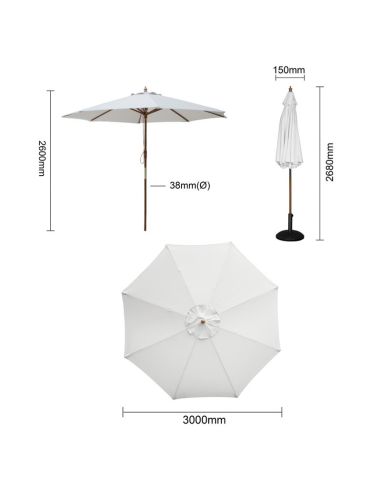 Parasol rond gris Bolero 3m