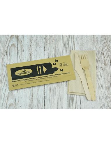 Ensembles de couverts en bois 3-en-1 emballages individuels kraft eGreen (lot de 250)