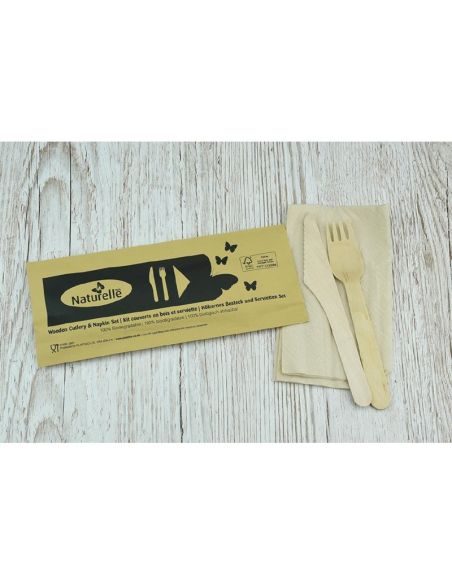 Ensembles de couverts en bois 3-en-1 emballages individuels kraft eGreen (lot de 250)