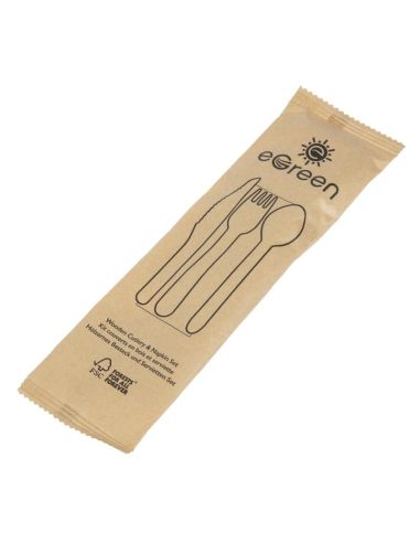 Ensembles de couverts en bois 4-en-1 emballages individuels kraft eGreen (lot de 250)