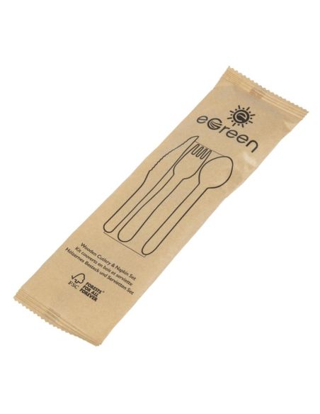 Ensembles de couverts en bois 4-en-1 emballages individuels kraft eGreen (lot de 250)