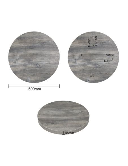 Plateau de table rond pré-percé en mélamine Bolero gris 600 mm