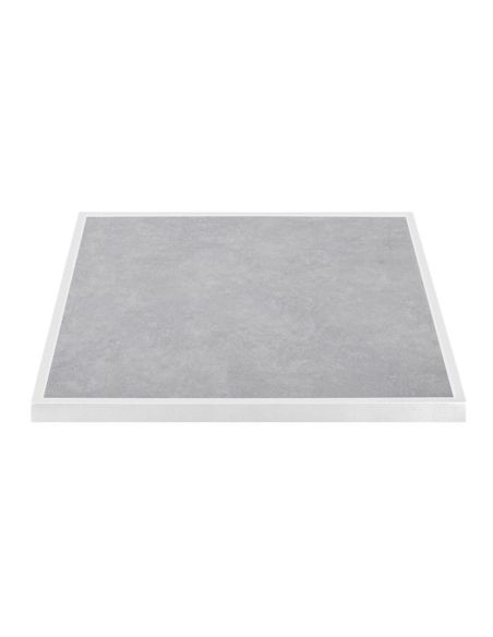Plateau de table extérieur carré en verre trempé Bolero effet pierre gris clair bord blanc 700 mm