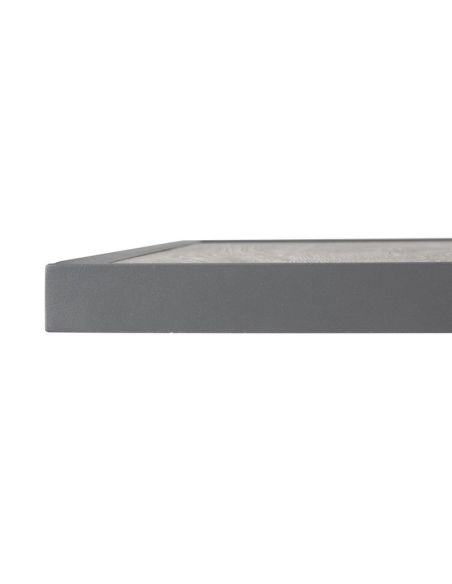 Plateau de table extérieur carré en verre trempé Bolero effet grain de bois bord gris 700 mm