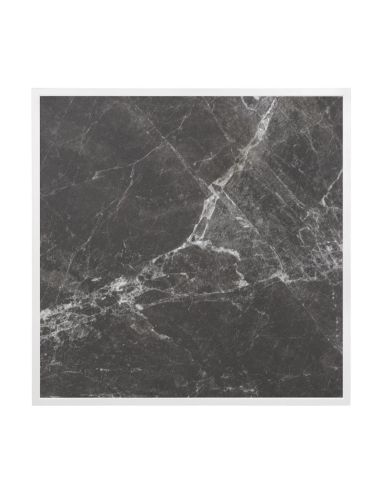 Plateau de table extérieur carré en verre trempé Bolero effet granit foncé bord blanc 700 mm
