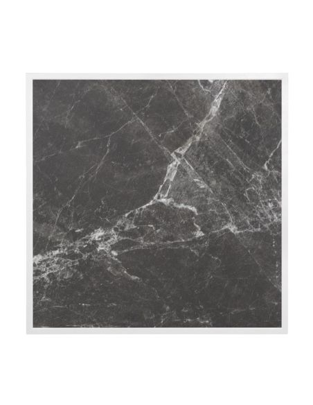 Plateau de table extérieur carré en verre trempé Bolero effet granit foncé bord blanc 700 mm