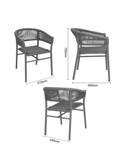 Fauteuils en corde grise tressée Bolero Florence (lot de 2)