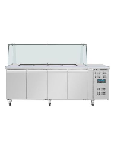 Comptoir à salade GN avec pare-haleine carré Polar Série U 4 portes
