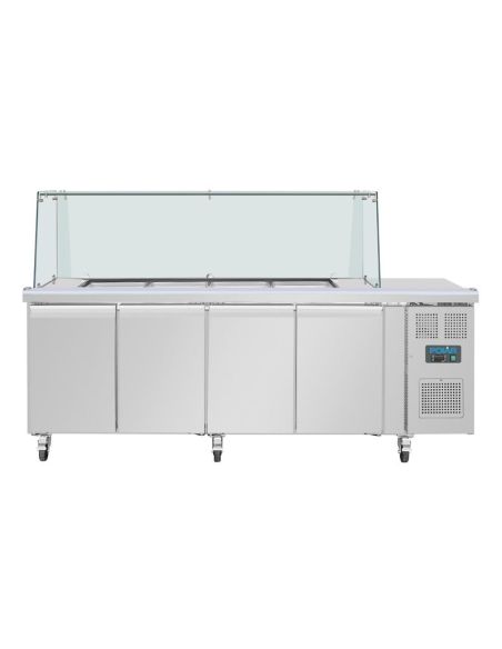 Comptoir à salade GN avec pare-haleine carré Polar Série U 4 portes