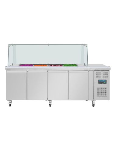 Comptoir à salade GN avec pare-haleine carré Polar Série U 4 portes