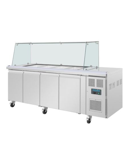 Comptoir à salade GN avec pare-haleine carré Polar Série U 4 portes