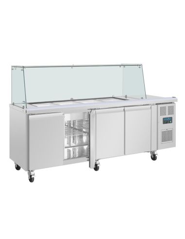 Comptoir à salade GN avec pare-haleine carré Polar Série U 4 portes