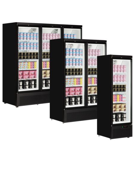 Congélateurs verticaux de vitrine Noir RAL9005 / -18 à -22 °C - 390 L | Atom Maxi F1DB