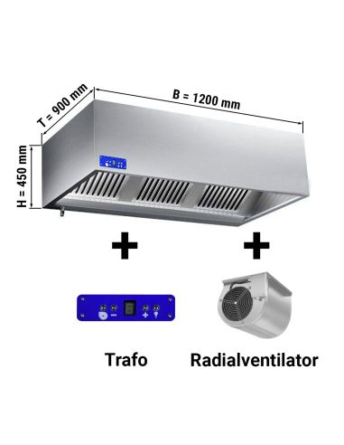 KLS1211M-Hottes caisson inox avec moteur, variateur, filtre et éclairage - Profondeur 1100 mm