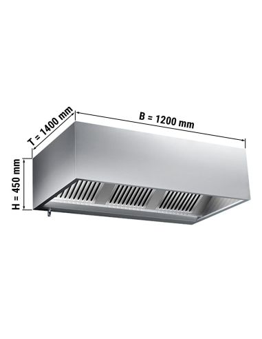 KLP1214Hottes caisson inox statiques sans moteur - Profondeur 1400 mm
