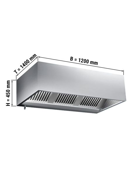 KLP1214Hottes caisson inox statiques sans moteur - Profondeur 1400 mm