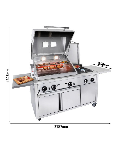 Station de Grill Gaz Professionnelle avec Broche et Cuisinière – Inox AISI 304 - GRSTE3 | GGM