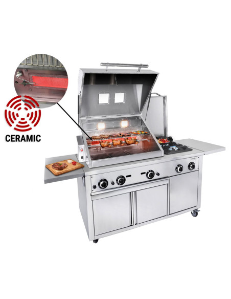 Station de Grill Gaz Professionnelle avec Broche et Cuisinière – Inox AISI 304 - GRSTE3 | GGM