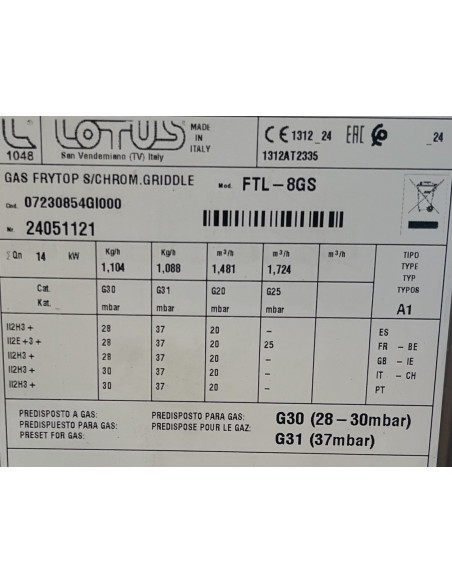 Fry-Top à gaz lisse en CHROME - Série 650 - L800 | Lotus - Neuve avec choc transporteur - FTL-8GS-AV
